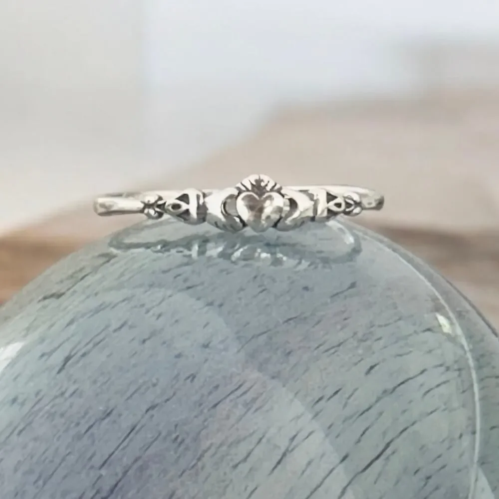 Sterling Silver Claddagh Dainty Ring, Irish Ring, Friendship Ring